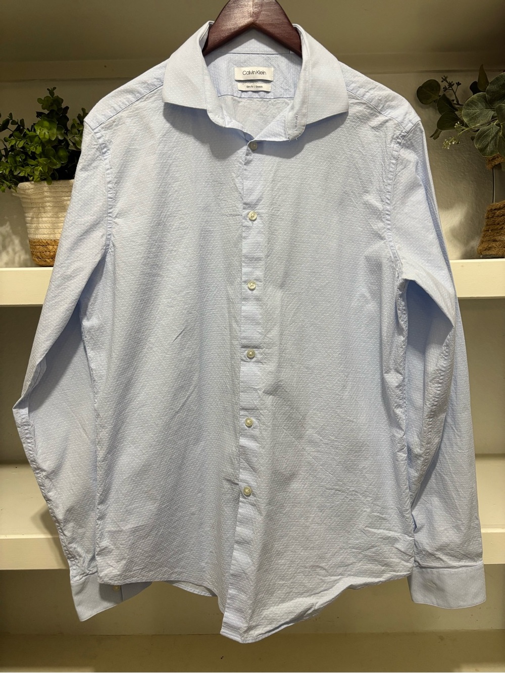 Calvin Klein Men's Pale Blue Textured Dress Shirt Size L